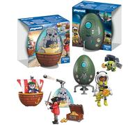 PLAYMOBIL Set de Huevos Sorpresa Piratas y Espacio | 2 Huevos con Figuras y Accesorios | Mini Mundo para Construir | Reutilizable como Hucha | Regalo de Pascua para Niños a Partir de 4 Años | 210447