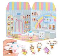 Playset Cinnamoroll Ice Cream Parlour 40+ Stickers and 6cm Figurine | 3D Casa Restaurante Pegatinas Reutilizables | Kawaii Foodcourt Sticker House | Comansi