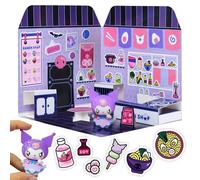 Playset Kuromi Ramen Shop 40+ Stickers and 6cm Figurine | 3D Casa Restaurante Pegatinas Reutilizables | Kawaii Foodcourt Sticker House | Comansi