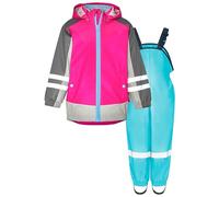 Playshoes Conjunto de lluvia de dos piezas 3 en 1 impermeable y pantalones de lluvia, 3 en 1 rosa turquesa, 80