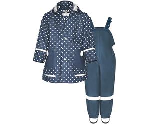 Playshoes Regen-Set Regenlatzhose - Traje de lluvia unisex para niños, lunares azules lisos, 116 (paquete de 2), Lunares azules lisos, 116