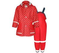 Playshoes Regen-Set Regenlatzhose - Traje de lluvia unisex para niños, lunares rojos lisos, 140 (paquete de 2), Puntos rojos lisos, 140
