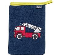Playshoes Unisex Kinder Frottee-Waschhandschuh , Guante de baño para Unisex niños, Azul (11 - Marine Feuerwehr), 15x20 cm