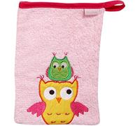 Playshoes Unisex Kinder Frottee-Waschhandschuh , Guante de baño para Unisex niños, Rosa (14 - Rosa Eule), 15x20 cm