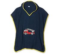 Playshoes Unisex Kinder Poncho, Bata de baño para Unisex niños, Azul (11 - Marine Feuerwehr), L (desde 4 años)