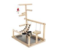Playstand - Conjunto de parque infantil hecho a mano de madera natural para pájaros, soporte de ejercicio de posado elevado, configuración de entrenamiento de desarrollo de habilidades de equilibrio