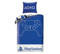 PlayStation PS5 Funda Nórdica Cama 90 140x200 + Funda Almohada Mando Azul | Ropa de cama reversible individual | Diseño minimalista DualSense | Cara reversible camuflaje azul | Oeko-Tex