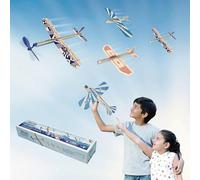 PLAYSTEM Balsa - Juego de aviones de madera - 4 unidades de planeadores de modelos y aviones de goma | juguetes para exteriores para niños | Aviones de aprendizaje STEM | Fácil montaje, no requiere