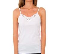 Playtex T-Shirt 100% cotton thin straps with feminine details on the neckline Women x1, Blanco (White), M