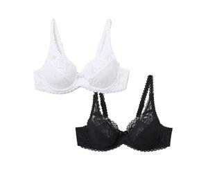 Playtex Pack Flower Elegance Underwired, Bra, Mujer, Multicolor (White/Black), 90C
