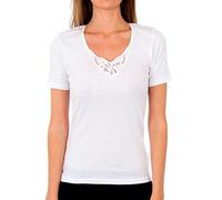 Playtex T-Shirt Short sleeve with details on the neckline 100% cotton Women x1, Blanco (White), XS