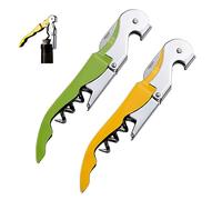 PLAYTHROUGH Abridor de botellas de sacacorchos, 2 paquetes, abrelatas multifuncional, sacacorchos, abridor de botellas plegable de acero inoxidable para bares, restaurantes y hogar (verde y amarillo)