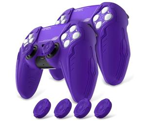 PlayVital 2 Piezas de Funda de Silicona para ps5 Mando Antideslizante Material de Premium Ajuste Diseño Cyber Mech Futurista Cubierta Protectora Compatible con ps5 Base de Carga Oficial-Violeta