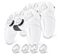 PlayVital 2 Piezas Funda de Silicona para ps5 - Cubierta Antideslizante con Tapas de Joystick y Pegatinas para Panel Táctil y D-Pad, Compatible con ps5 Estación de Carga (Edición Runes - Blanco)