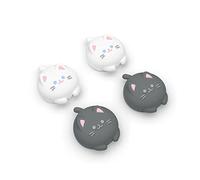 PlayVital Agarres para Pulgar para Nintendo Switch Joycon, Tapas de Joystick de Silicona, Thumb Grips para Switch/OLED/Lite, Protectores de Thumbstick (Linda Gatita-Negro&Blanco)