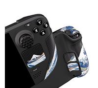 PlayVital Almohadilla de Goma con Textura para Steam Deck LCD & OLED Pegatina para Mejorar el Agarre de la Piel Protector con Botón Trasero y Tapas de Pulgar(Panal Textura-La Gran Ola)
