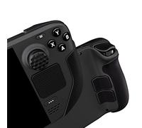 PlayVital Almohadilla de Goma Suave con Textura para Steam Deck LCD & OLED Pegatina para Mejorar el Agarre de la Piel Protector con Botón Trasero y Tapas de Pulgar(Panal Textura-Negro)