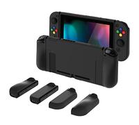 PlayVital AlterGrips Carcasa Dura para Nintendo Switch - Funda Protectora Rígida Intercambiable con Protector de Pantalla & Tapas para Pulgar & Pegatinas de Botón, Diseño Destacado (Negro)