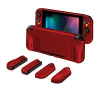 PlayVital AlterGrips Carcasa Dura para Nintendo Switch - Funda Protectora Rígida Intercambiable con Protector de Pantalla & Tapas para Pulgar & Pegatinas de Botón, Diseño Destacado (Rojo Escarlata)