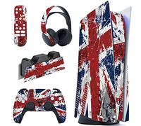 PlayVital Calcomanía Vinilo para ps5 Edición Disc - Pegatina Completa para Consola, Control, Base de Recarga, Control Remoto y Audífonos, Skin Cubierta Protectora Adhesiva(Impresión de UK Bandera)