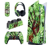 PlayVital Calcomanía Vinilo para ps5 Edición Disc - Pegatina Completa para Consola, Control, Estación de Recarga, Control Remoto y Audífonos, Skins Cubierta Protectora Adhesiva(Hierba y Mano)