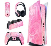 PlayVital Calcomanía Vinilo para ps5 Edición Disc - Pegatina Completa para Consola, Control, Estación de Recarga, Control Remoto y Audífonos, Skins Cubierta Protectora Adhesiva(Rosa Psicodélico)