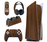 PlayVital Calcomanía Vinilo para ps5 Edición Disc - Pegatina Completa para Consola, Control, Estación de Recarga, Control Remoto y Audífonos, Skins Cubierta Protectora Adhesiva(Grano de Madera)
