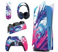 PlayVital Calcomanía Vinilo para ps5 Edición Disc - Pegatina Completa para Consola, Control, Estación de Recarga, Control Remoto y Audífonos, Skins Cubierta Protectora Adhesiva(Dragón de Neón)