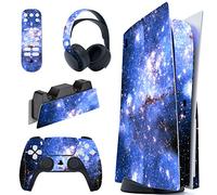 PlayVital Calcomanía Vinilo para ps5 Edición Disc - Pegatina Completa para Consola, Control, Estación de Recarga, Control Remoto y Audífonos, Skins Cubierta Protectora Adhesiva(Galaxia Azul)