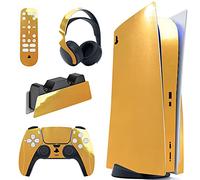 PlayVital Calcomanía Vinilo para ps5 Edición Disc - Pegatina Completa para Consola, Control, Estación de Recarga, Control Remoto y Audífonos, Skins Cubierta Protectora Adhesiva(Oro Cromo)