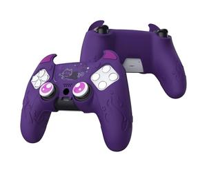 PlayVital Cute Demon Kawaii Funda de Silicona para ps5 Control Accesorios Funda Linda Protectora Antideslizante Cover Gamepad Skin con Pegatina de TouchPad y Tapas de Joysticks para ps5 Mando(Violeta)
