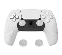 PlayVital Edición Mecha Blanco Funda de Silicona Suave para ps5, Protector de Goma Ergonómica con Tapas para Joysticks para ps5 Mando - Compatible con Estación de Carga
