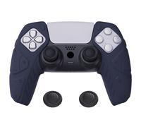 PlayVital Edición Mecha Oscuro Azul Funda de Silicona Suave para ps5, Protector de Goma Ergonómica con Tapas para Joysticks para ps5 Mando - Compatible con Estación de Carga