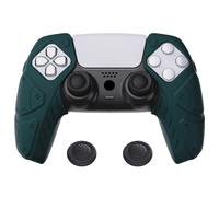 PlayVital Edición Mecha Oscuro Verde Funda de Silicona Suave para ps5, Protector de Goma Ergonómica con Tapas para Joysticks para ps5 Mando - Compatible con Estación de Carga