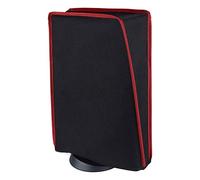 PlayVital Funda Antipolvo Vertical para ps5 - Cubierta Protectora Antirrayas y Anti-Agua, Doble Capa con Forro Suave, Compatible con ps5 Digital & Estándar, Accesorio para Consola (Ribete Rojo)