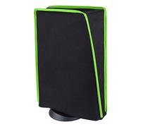 PlayVital Funda Antipolvo Vertical para ps5 - Cubierta Protectora Antirrayas y Anti-Agua, Doble Capa con Forro Suave, Compatible con ps5 Digital & Estándar, Accesorio para Consola (Ribete Verde Neón)