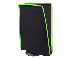 PlayVital Funda Antipolvo Vertical para ps5 - Cubierta Protectora Antirrayas y Anti-agua, Doble Capa con Forro Suave, Compatible con ps5 Digital & Estándar, Accesorio para Consola (Ribete Verde Neón)