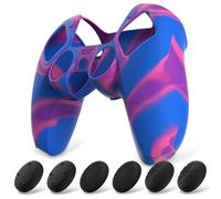 PlayVital Funda de Silicona Acoplable para ps5 Mando - Cubierta Protectora Antideslizante y Suave con 6 Tapas para Pulgar, Grip Mejorado, Compatible con Base de Carga (Pure Series-Rosa&Morado&Azul)