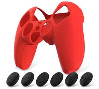 PlayVital Funda de Silicona Acoplable para ps5 Mando - Cubierta Protectora Antideslizante y Suave con 6 Tapas para Pulgar, Grip Mejorado, Compatible con Estación de Carga (Pure Series-Rojo Pasión)