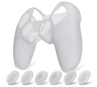 PlayVital Funda de Silicona Acoplable para ps5 Mando - Cubierta Protectora Antideslizante y Suave con 6 Tapas para Pulgar, Grip Mejorado, Compatible con Estación de Carga (Pure Series-Blanco Claro)