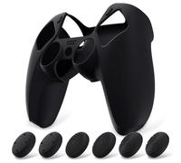 PlayVital Funda de Silicona Acoplable para ps5 Mando - Cubierta Protectora Antideslizante y Suave con 6 Tapas para Pulgar, Grip Mejorado, Compatible con Estación de Carga (Pure Series-Negro)