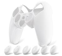 PlayVital Funda de Silicona Acoplable para ps5 Mando - Cubierta Protectora Antideslizante y Suave con 6 Tapas para Pulgar, Grip Mejorado, Compatible con Estación de Carga (Pure Series-Blanco)
