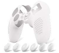 PlayVital Funda de Silicona Antideslizante para ps5 Edge - Carcasa Protectora con 6 Tapas de Joysticks, Cubierta de Goma Tacto Suave, Protector de Mando, Diseño 3D Tachonado (Blanco)