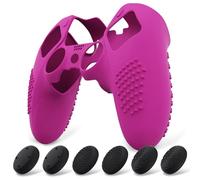 PlayVital Funda de Silicona Antideslizante para ps5 Edge - Carcasa Protectora con 6 Tapas de Joysticks, Cubierta de Goma Tacto Suave, Protector de Mando, Diseño 3D Tachonado (Neón Morado)