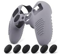 PlayVital Funda de Silicona Antideslizante para ps5 Edge - Carcasa Protectora con 6 Tapas de Joysticks, Cubierta de Goma Tacto Suave, Protector de Mando, Diseño 3D Tachonado (Gris Metálico)