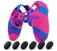 PlayVital Funda de Silicona Antideslizante para ps5 Edge - Carcasa Protectora con 6 Tapas de Joysticks, Cubierta de Goma Tacto Suave, Protector de Mando, Diseño 3D Tachonado (Rosa Violeta Azul)
