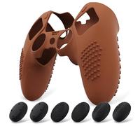 PlayVital Funda de Silicona Antideslizante para ps5 Edge - Carcasa Protectora con 6 Tapas de Joysticks, Cubierta de Goma Tacto Suave, Protector de Mando, Diseño 3D Tachonado (Señal Marrón)
