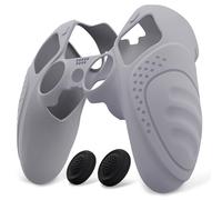 PlayVital Funda de Silicona Antideslizante para ps5 Edge - Cubierta Protectora con 2 Tapas para Joysticks, Protector de Goma para ps5 Edge Mando, Diseño Ergonómico (Edición Guardian - Gris Metálico)