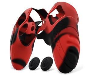 PlayVital Funda de Silicona Antideslizante para ps5 Edge - Cubierta Protectora con 2 Tapas para Joysticks, Protector de Goma para ps5 Edge Mando, Diseño Ergonómico (Edición Guardian - Negro&Rojo)