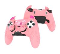 PlayVital Funda de Silicona Cute Demon para ps5 Edge Mando - Carcasa Kawaii con Tapas para Joystick y Pegatina para Panel Táctil, Protector Antideslizante para Gamepad (Rosa)